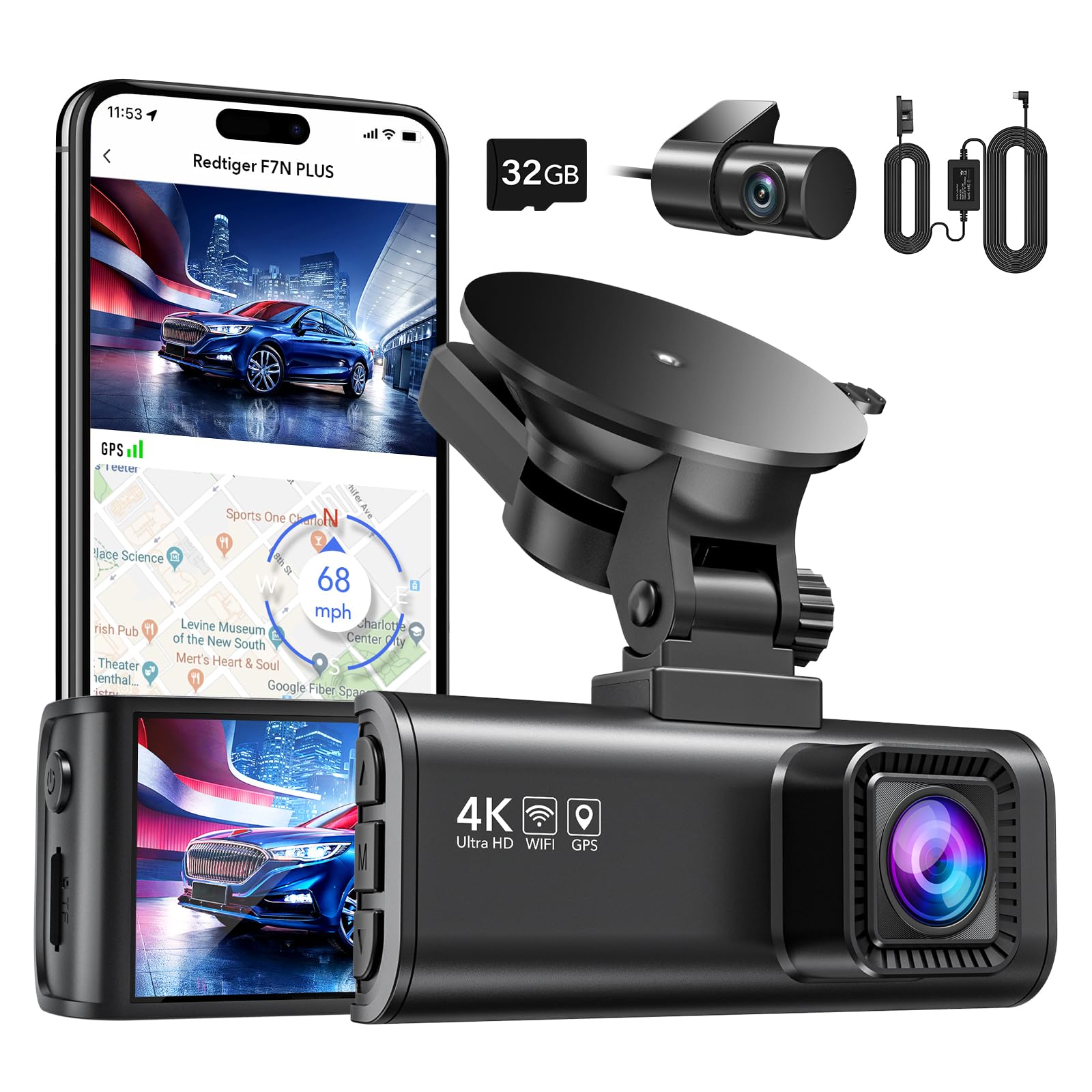 Amazon.com: REDTIGER F7NP 4K Dash Cam with Wi-Fi GPS Front and OBD